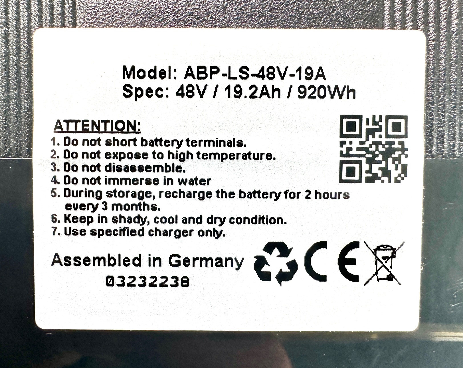 Silverfish battery  48V 19.2Ah 920Wh