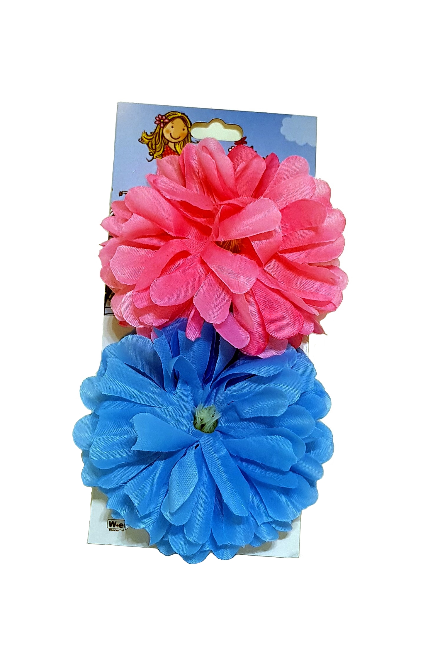Fleur pour guidon, dahlia, rose et bleu