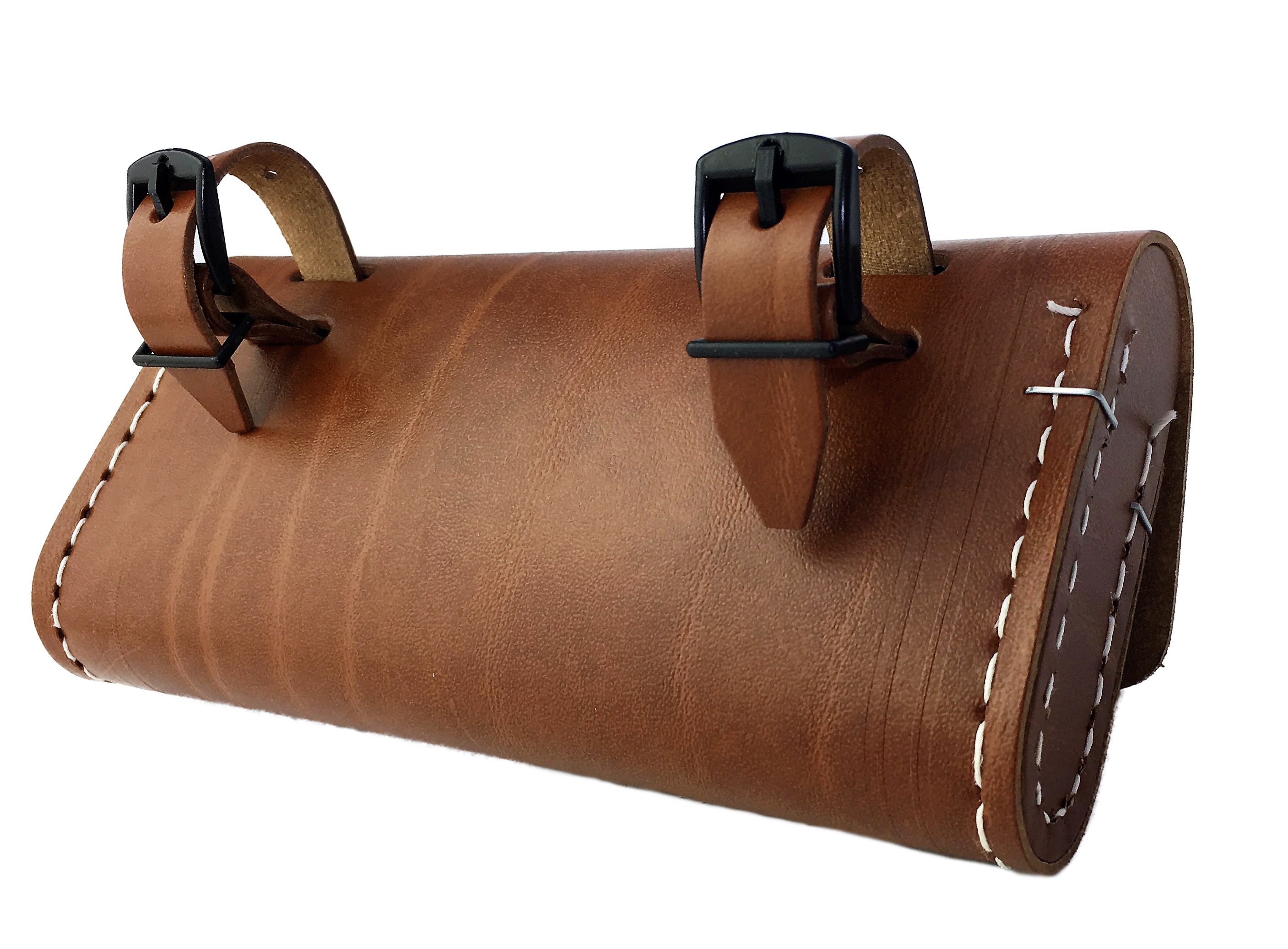 Pochette de selle pour outils, brun avec deux prises noires 
