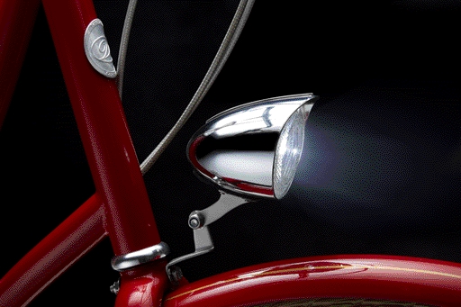 Classic cycle Feu avant LED batterie, 70 mm, chromé avec visière