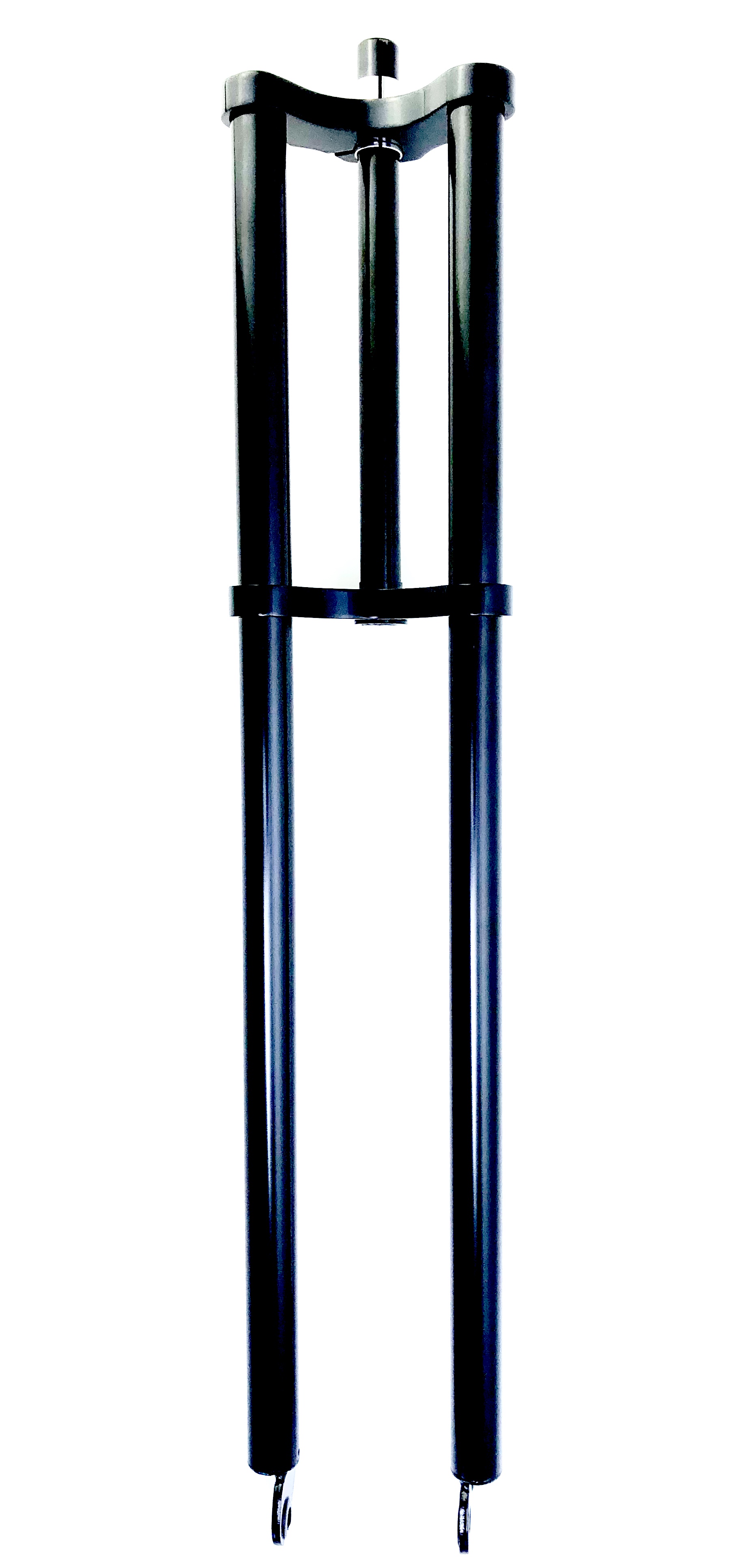 Fourche double couronne, tige longue, déport 84 cm - acier et aluminium noire 